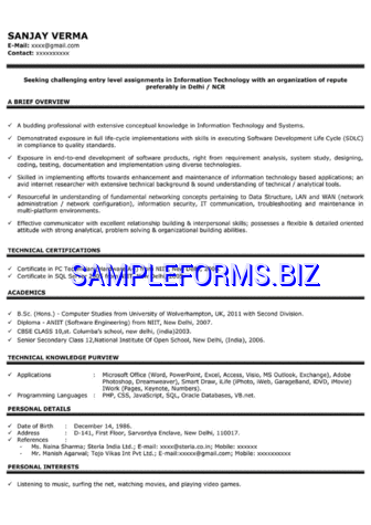 Sample Resume for Freshers 1 pdf free